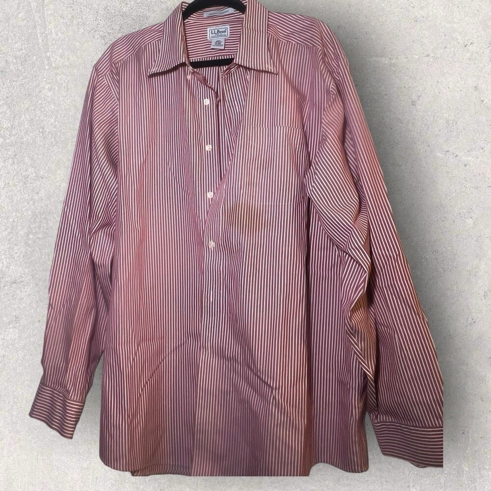 L.L Bean Mens Red White Stripes Button Down Long Sleeve Shirt Size XL-Reg